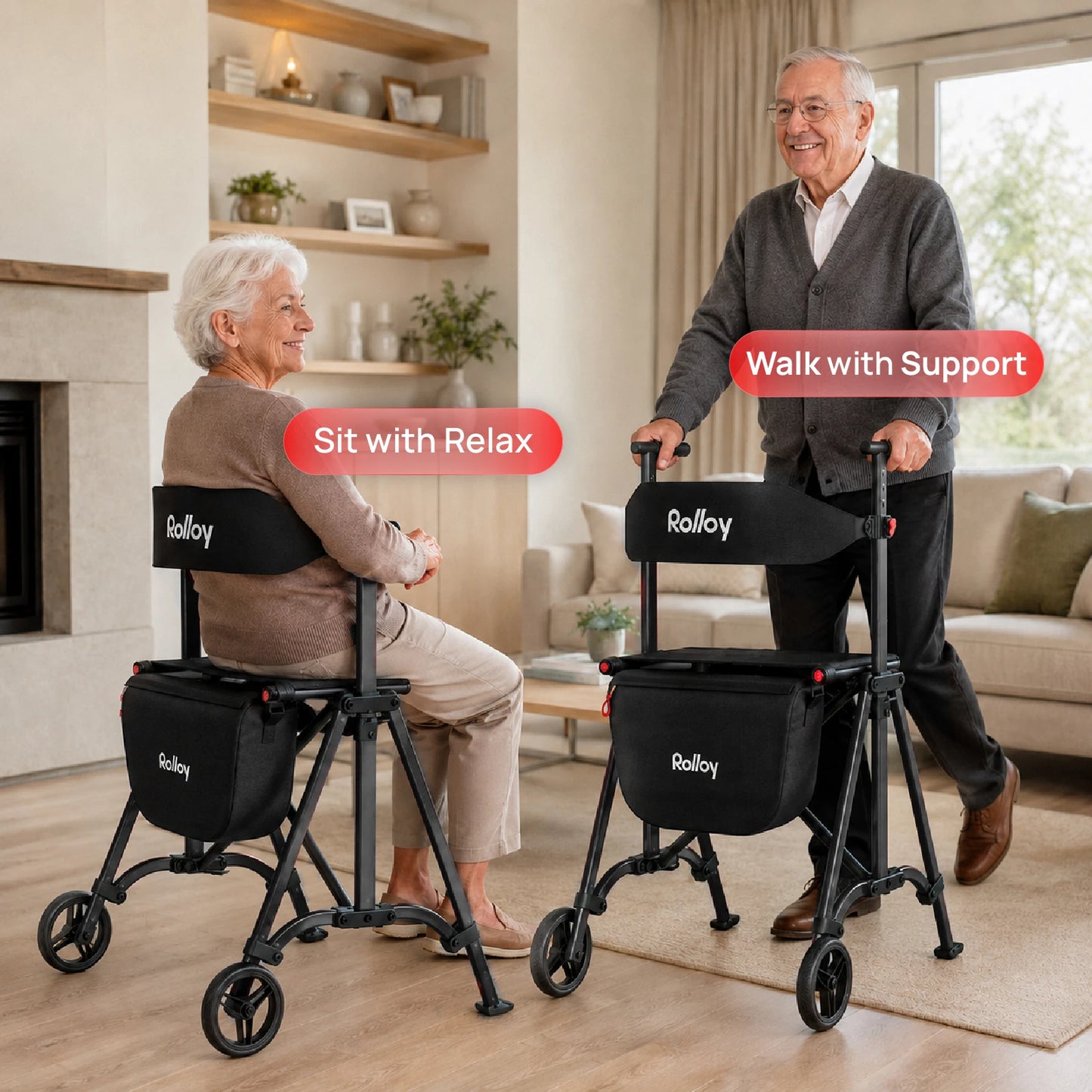 Compact Master 2-Wheel Walker with Seat - Lightweight, with 2 Glide Skis
