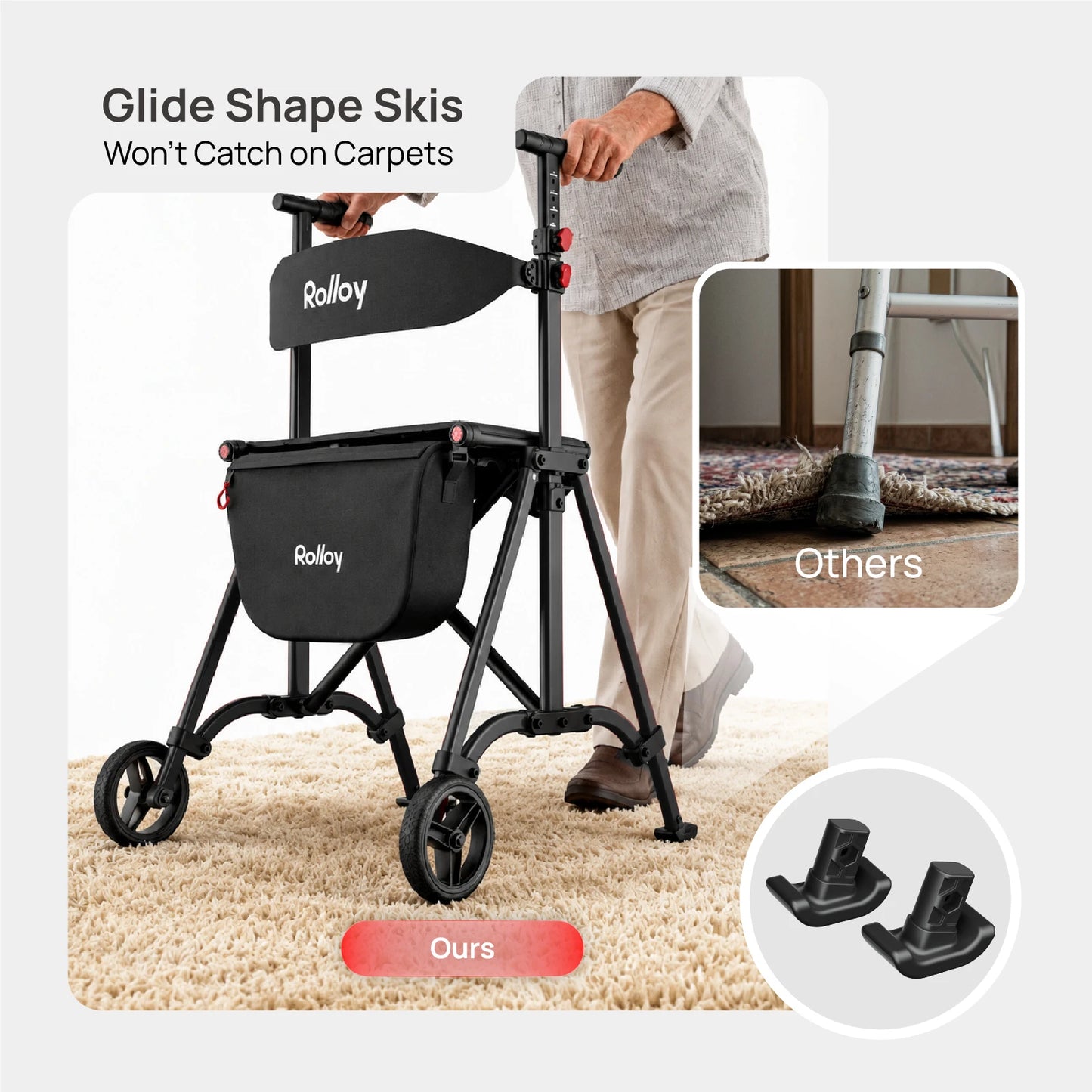Compact Master 2-Wheel Walker with Seat - Lightweight, with 2 Glide Skis