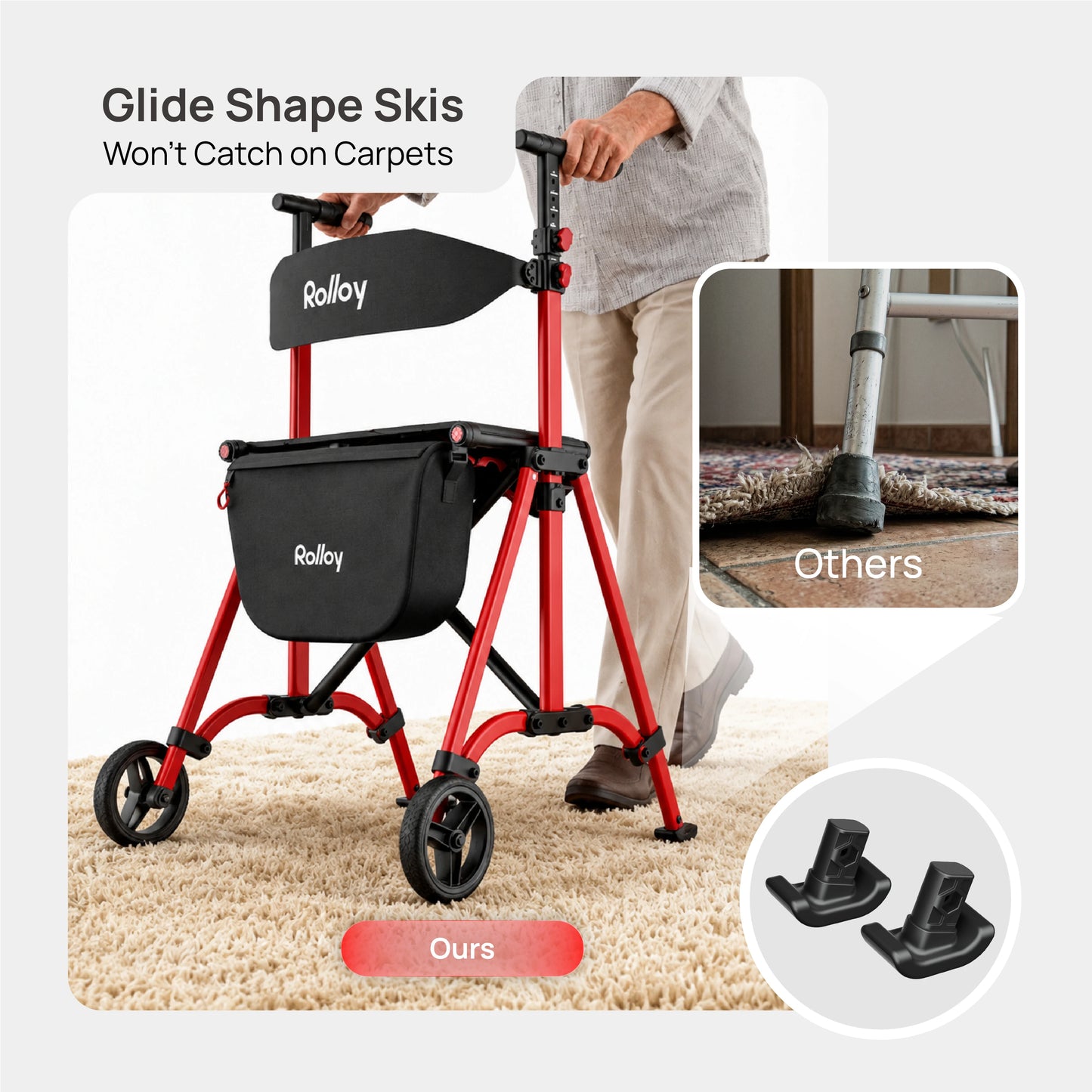 Compact Master 2-Wheel Walker with Seat - Lightweight, with 2 Glide Skis