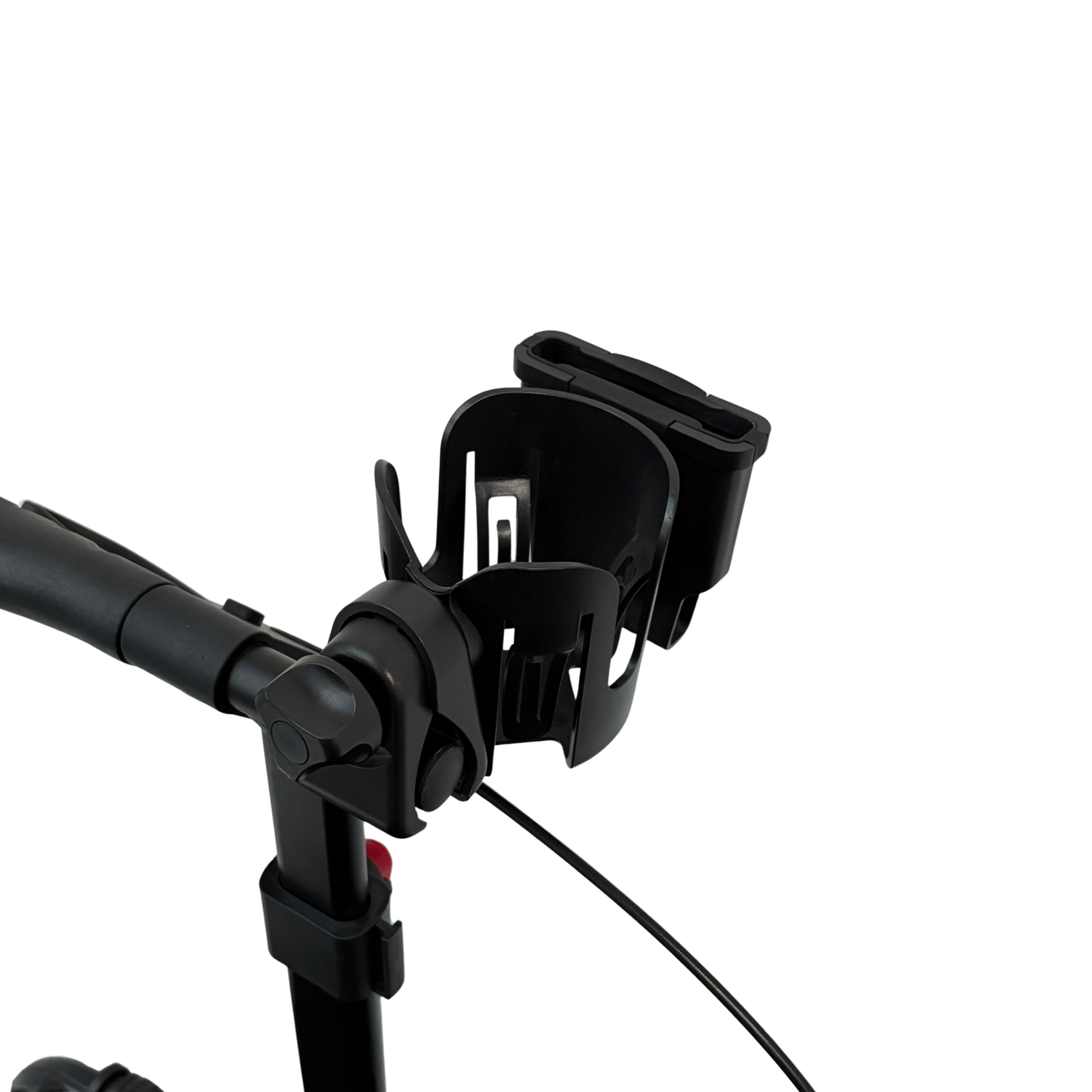 Rolloy rollator handlebar with a cup holder on a white background