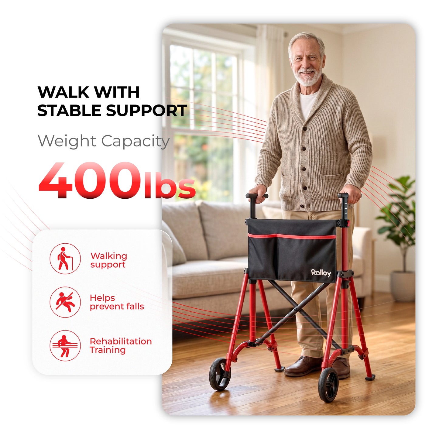 Compact Master 2-Wheel Standard Walker with 2 Glide Skis – Lightweight, Without a Seat