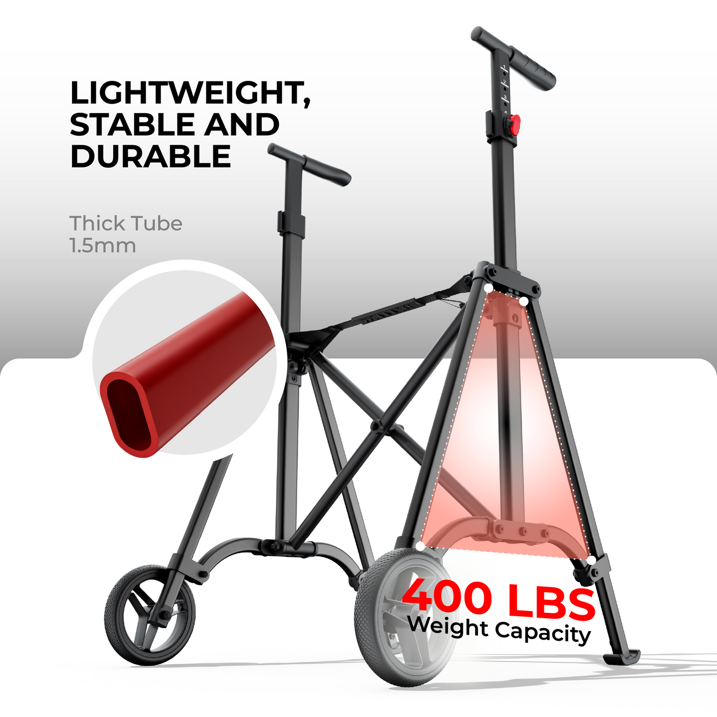 Compact Master 2-Wheel Standard Walker with 2 Glide Skis – Lightweight, Without a Seat