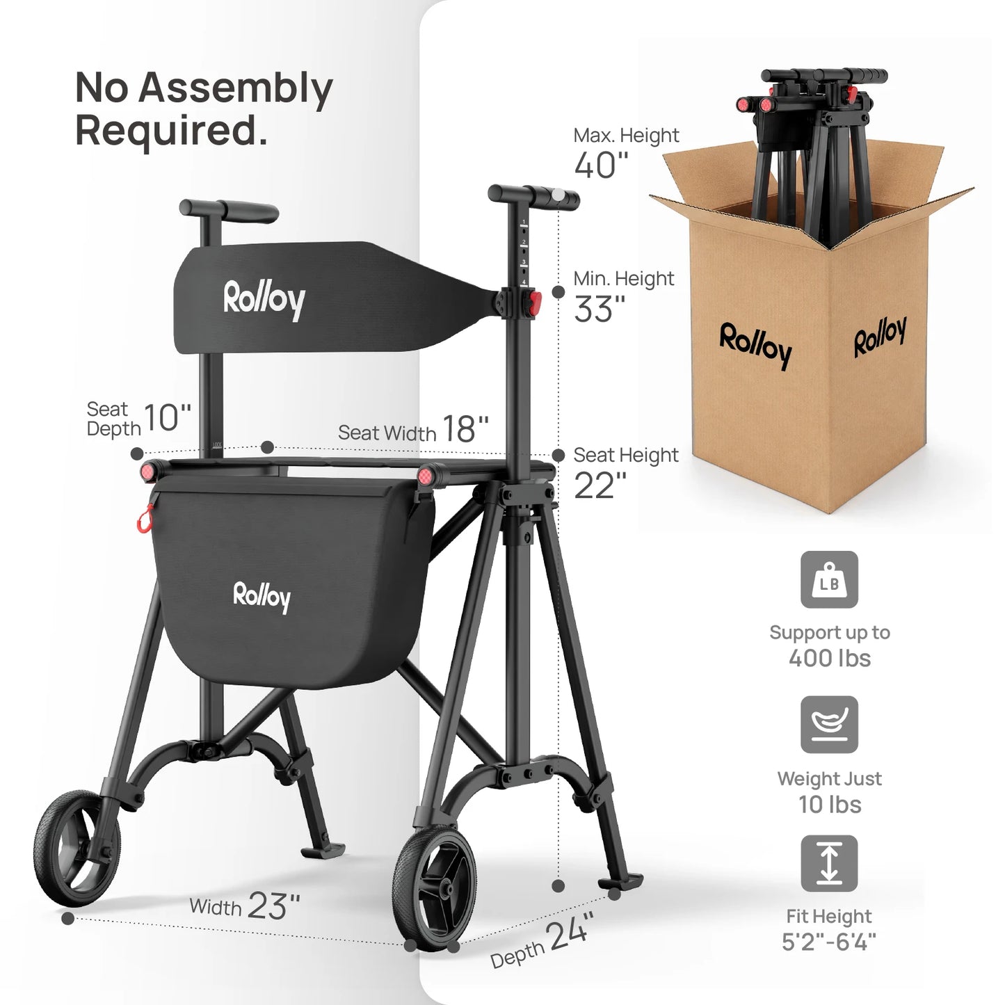Compact Master 2-Wheel Walker with Seat - Lightweight, with 2 Glide Skis