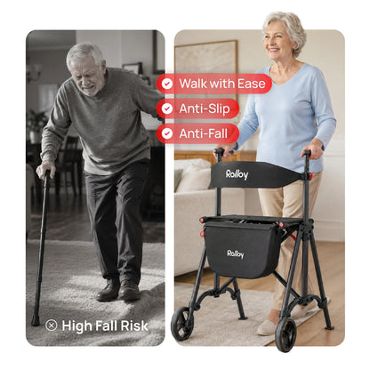 Compact Master 2-Wheel Walker with Seat - Lightweight, with 2 Glide Skis