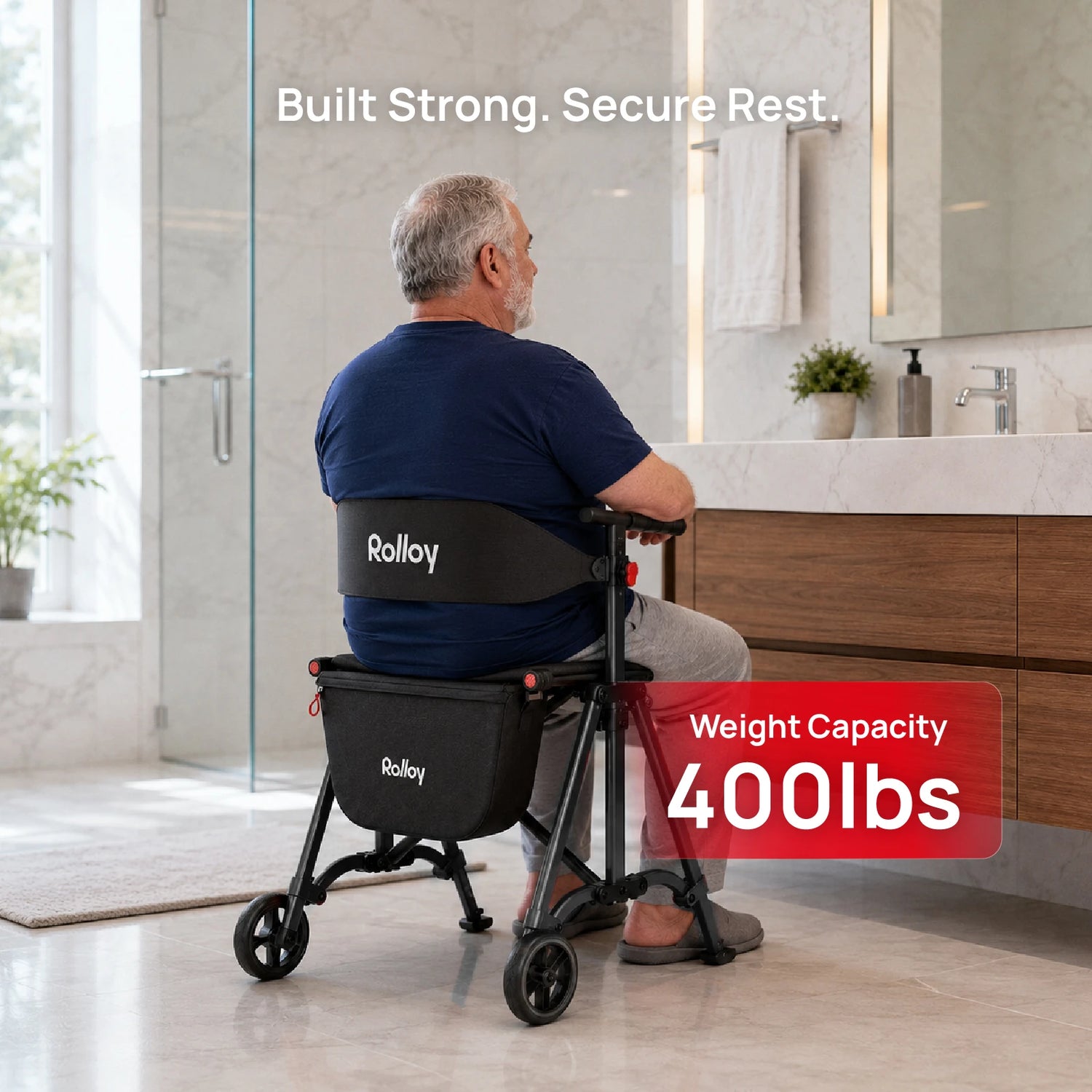 Compact Master 2-Wheel Walker with Seat - Lightweight, with 2 Glide Skis