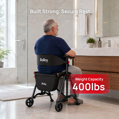 Compact Master 2-Wheel Walker with Seat - Lightweight, with 2 Glide Skis