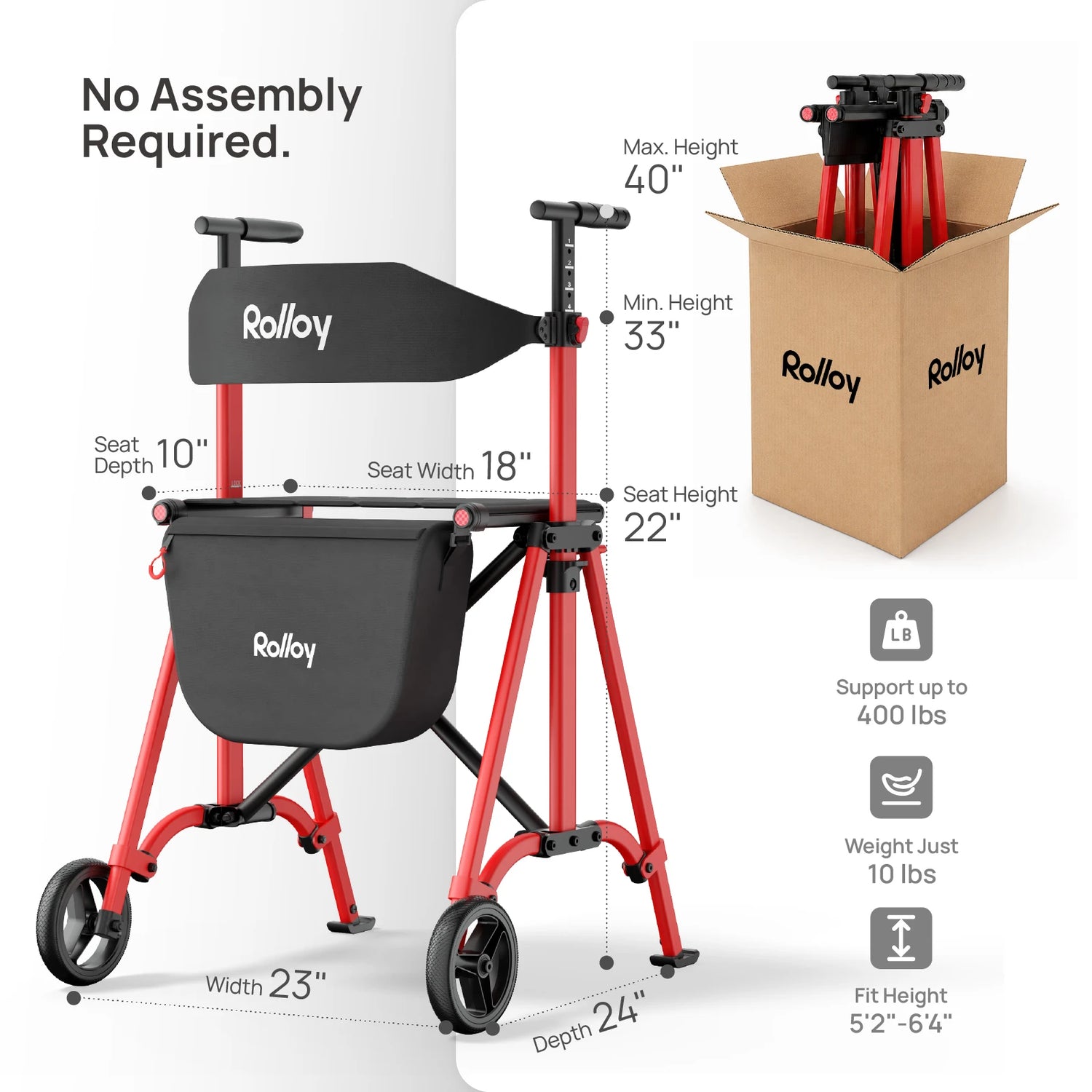 Compact Master 2-Wheel Walker with Seat - Lightweight, with 2 Glide Skis