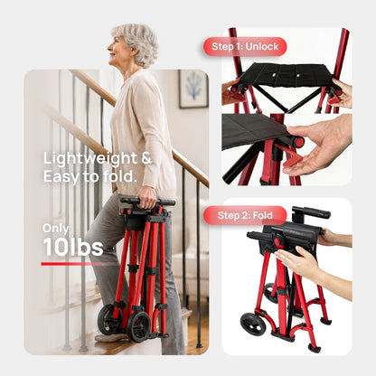 Compact Master 2-Wheel Walker with Seat - Lightweight, with 2 Glide Skis