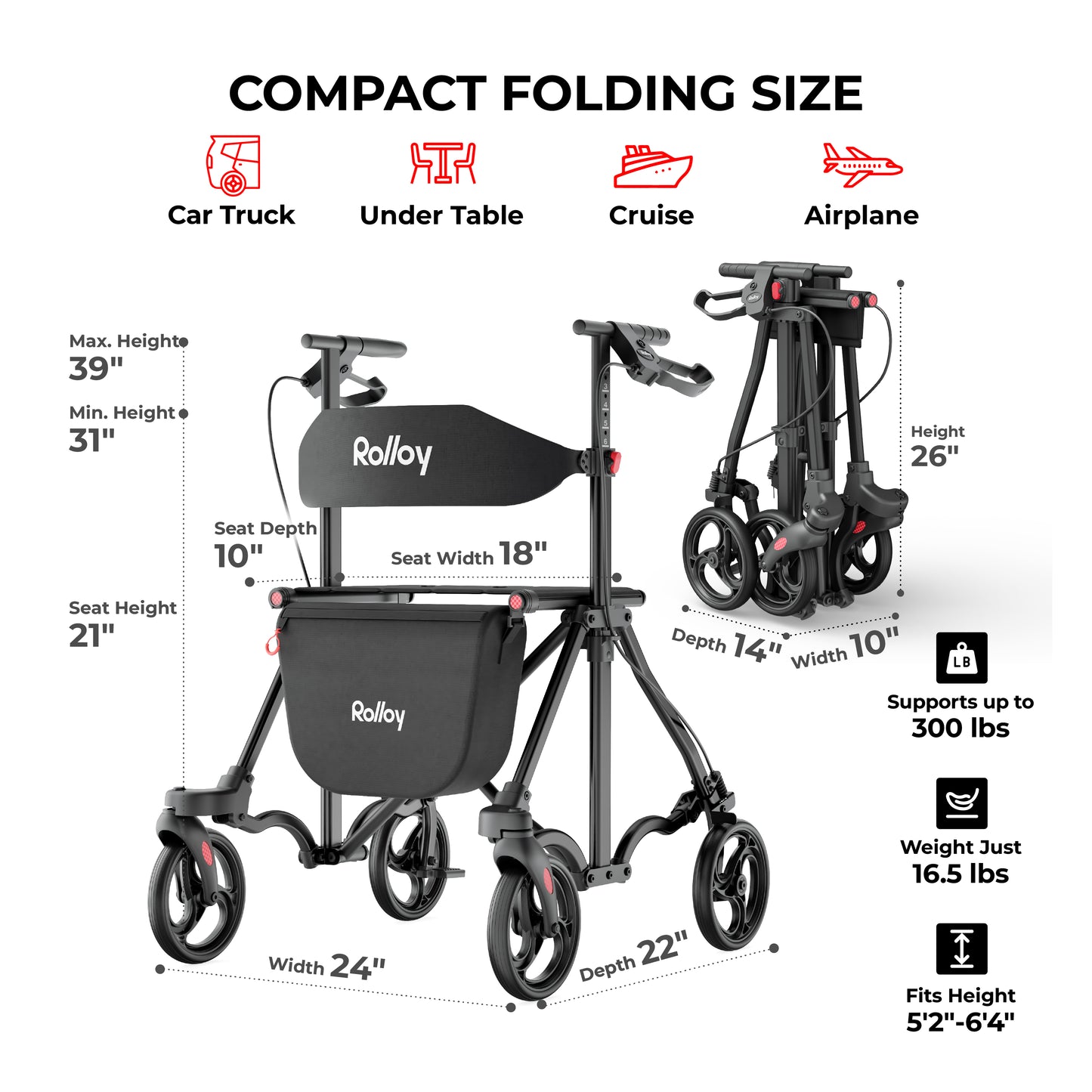 Compact Master II Rollator Walker with Seat, 2026 New Model