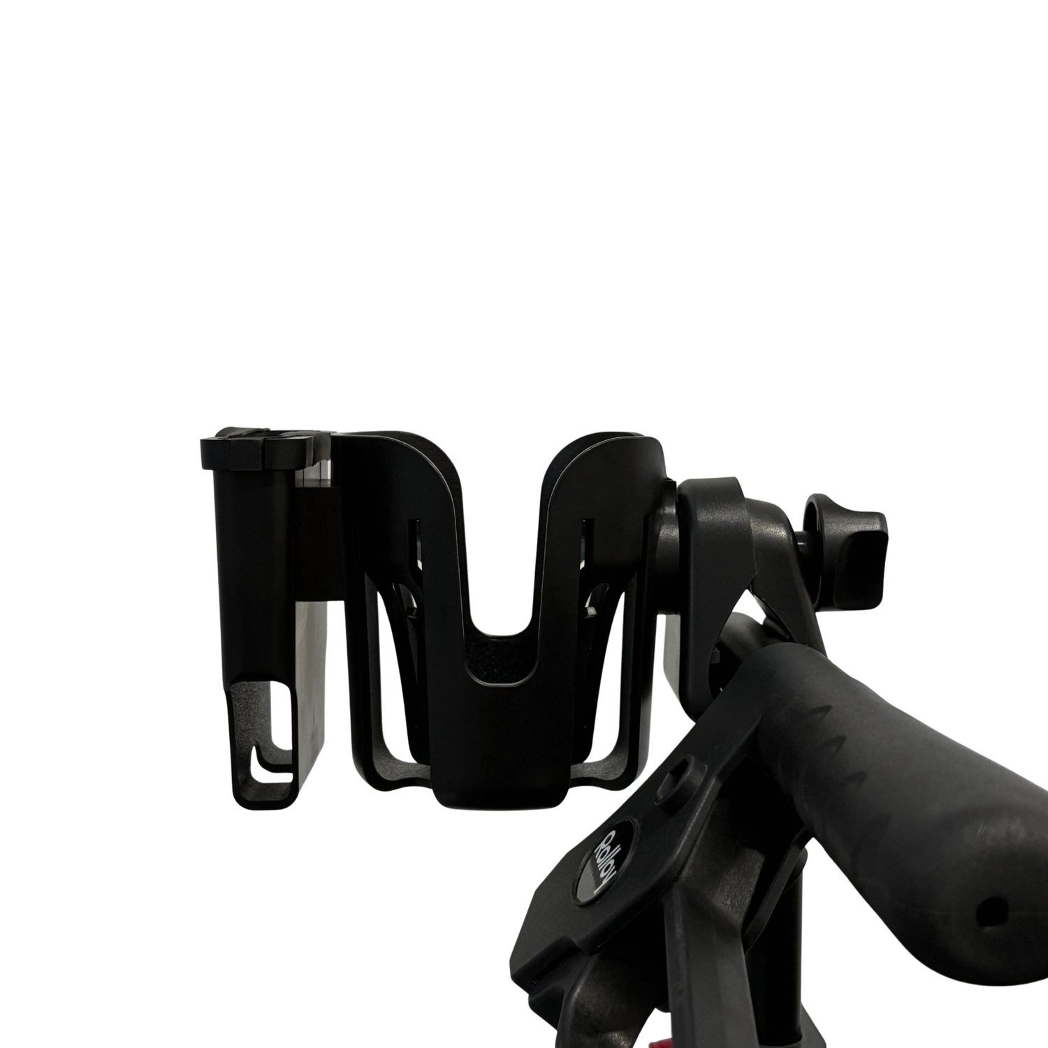 Rolloy rollator handlebar with a cup holder on a white background