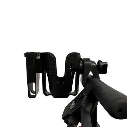 Rolloy rollator handlebar with a cup holder on a white background