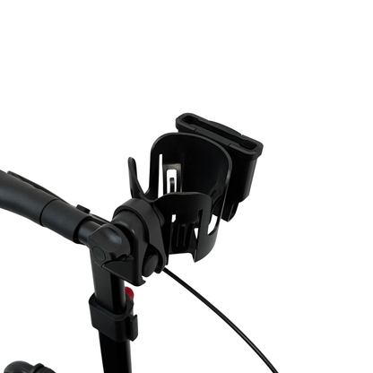 Rolloy rollator handlebar with a cup holder on a white background