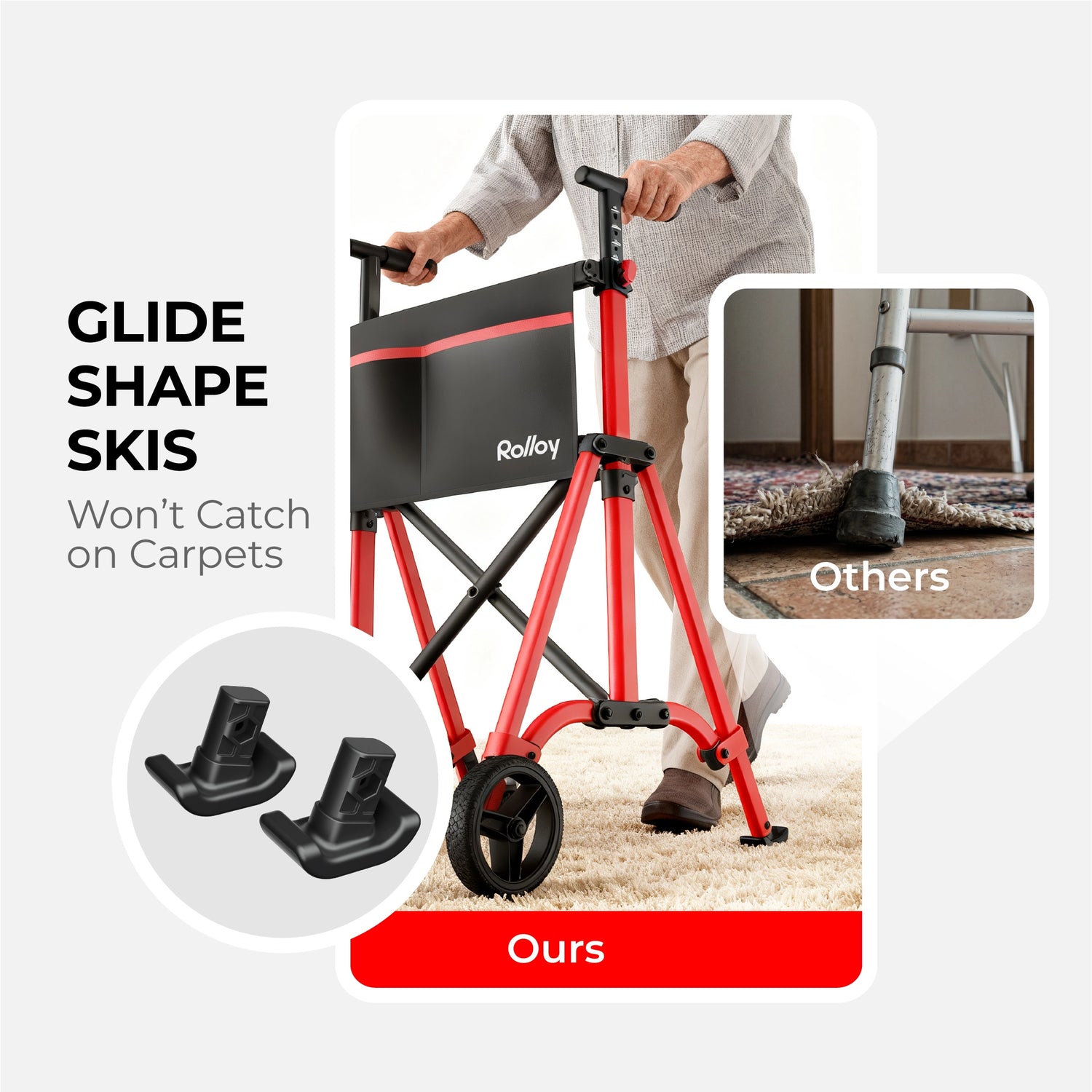 Compact Master 2-Wheel Standard Walker with 2 Glide Skis – Lightweight, Without a Seat