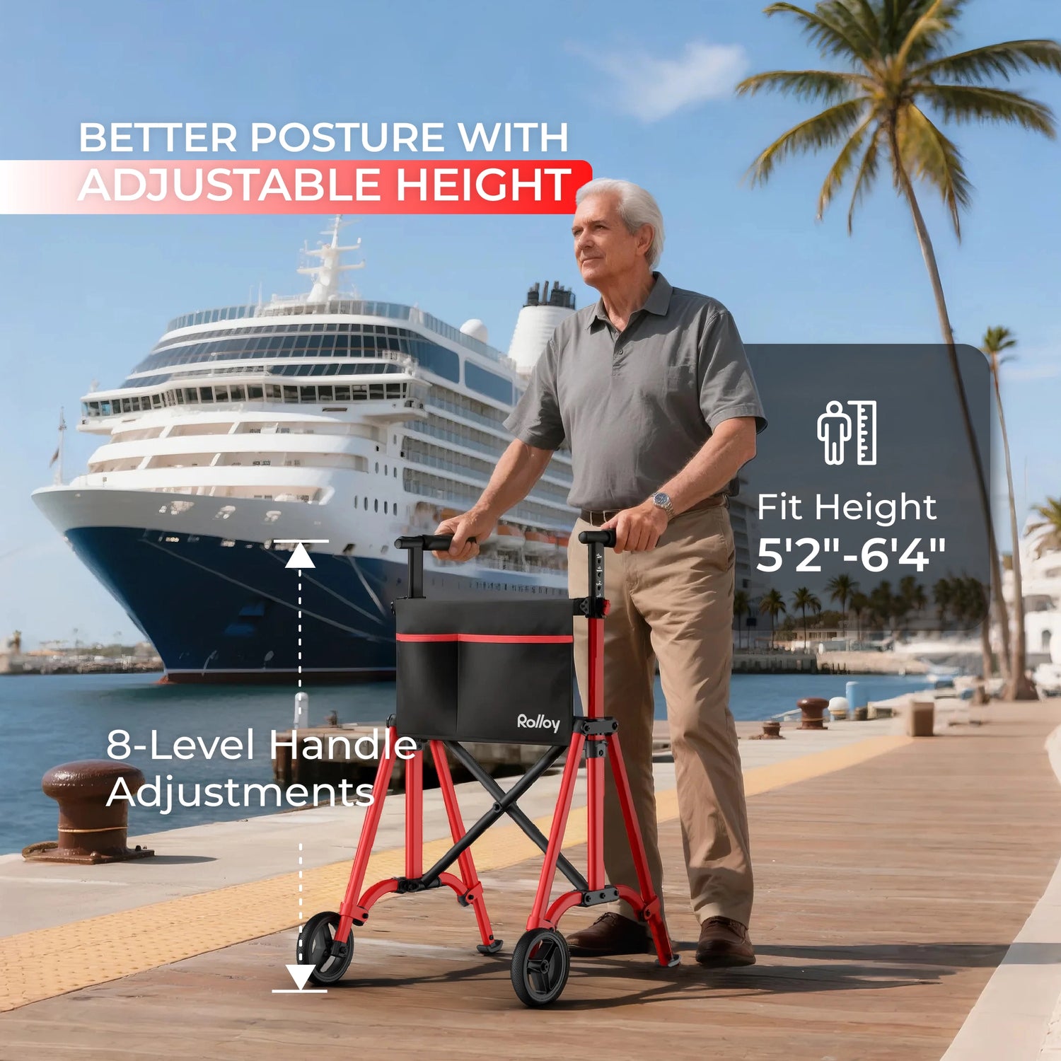 Compact Master 2-Wheel Standard Walker with 2 Glide Skis – Lightweight, Without a Seat