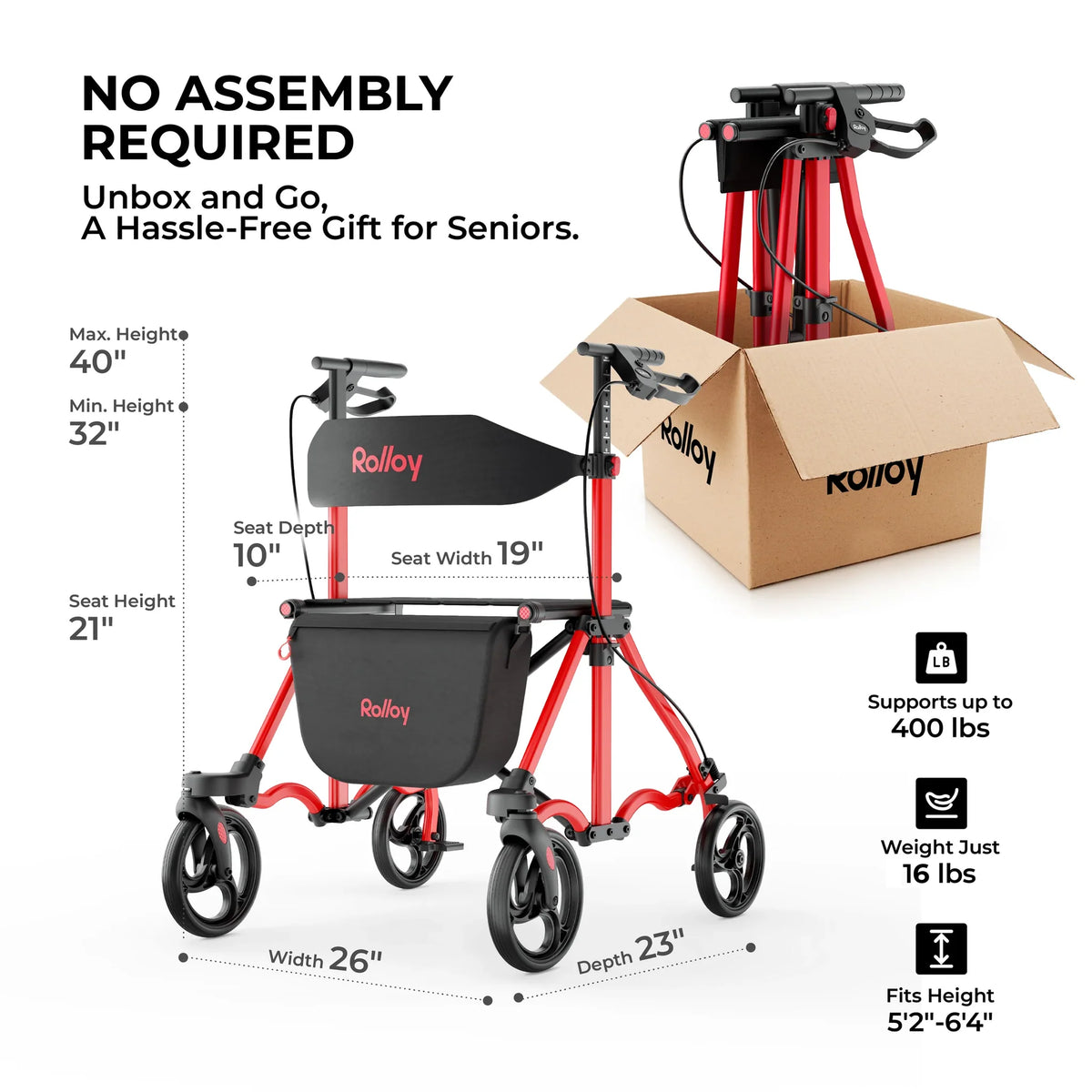 Compact Master II Rollator Walker with Seat, Wide Model